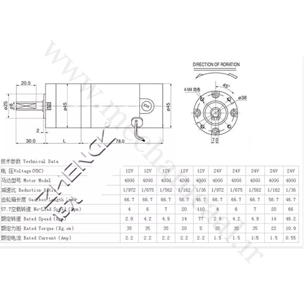 موتور DC گیربکس دار خورشیدی مدل ZGX45RGG-4 موتور DC گیربکس دار